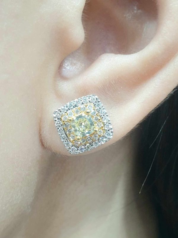 Yellow Rare Colored Diamond Square Paved Diamond Earrings 18kt Online