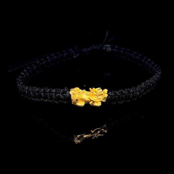 The Vault | 24kt Lucky Piyao Black String Unisex Bracelet For Sale