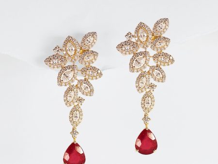 The Ivana Red Ruby Gemstone Cluster Dangling Diamond Earrings 18kt | Editor’s Pick Supply