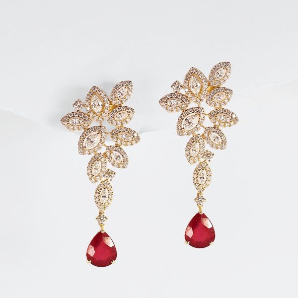 The Ivana Red Ruby Gemstone Cluster Dangling Diamond Earrings 18kt | Editor’s Pick Supply