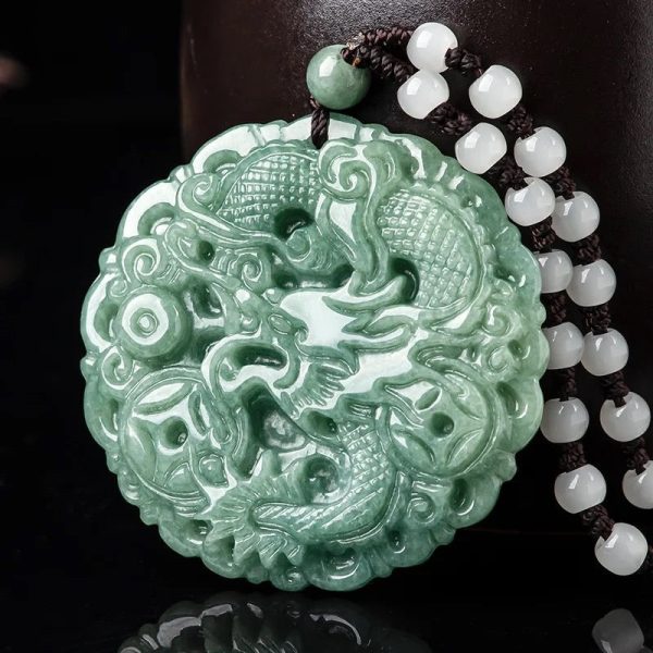 THE VAULT | Genuine Natural Jadeite Hand Carved Circular Necklace For Sale