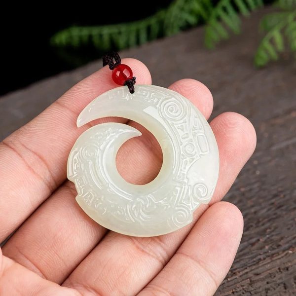 THE VAULT | Natural Hand Carved Hotan White Jadeite Moon Goddess Necklace Sale