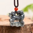 The Vault | Genuine Natural Black Jadeite Tiger Hand Carved Necklace on Sale