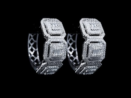 Trio Square Hoop Diamond Earrings 14kt For Cheap