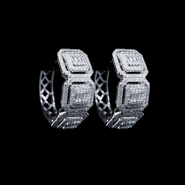 Trio Square Hoop Diamond Earrings 14kt For Cheap