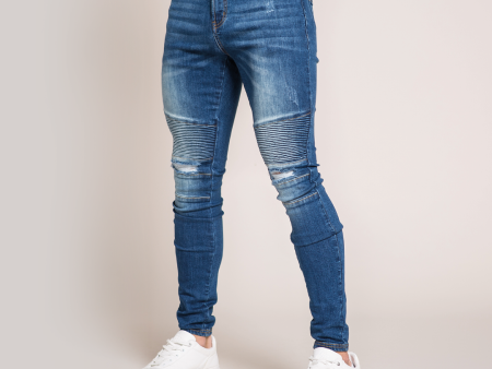 Mauer Biker Jeans - Mid Blue For Cheap