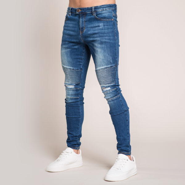 Mauer Biker Jeans - Mid Blue For Cheap