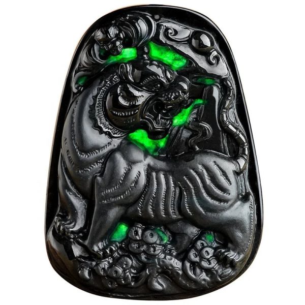 THE VAULT | Natural Hand Carved Black Jadeite Tiger Pai Necklace For Discount