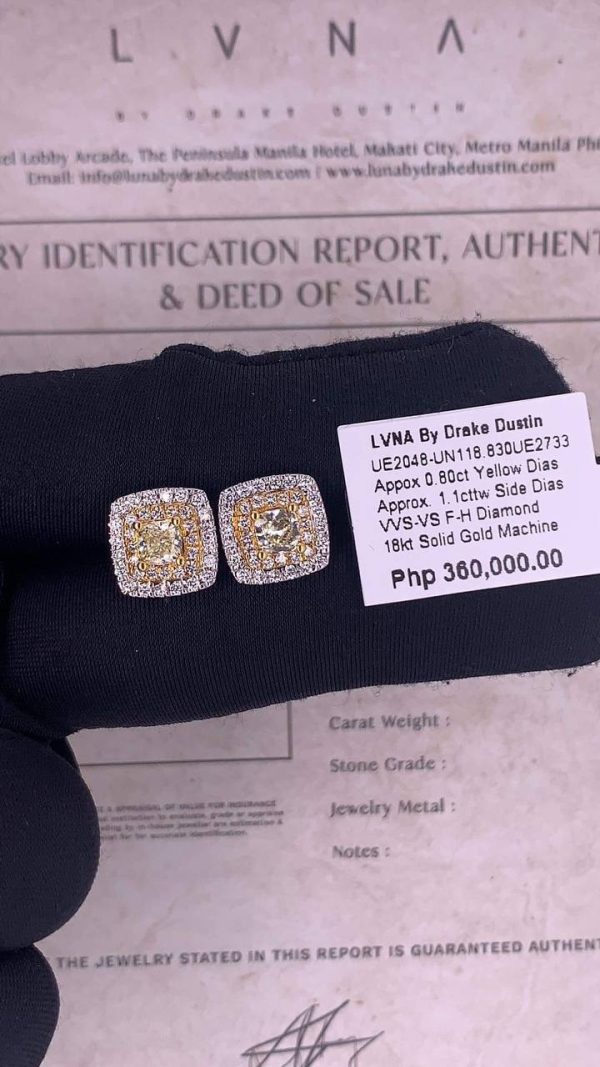 Yellow Rare Colored Diamond Square Paved Diamond Earrings 18kt Online