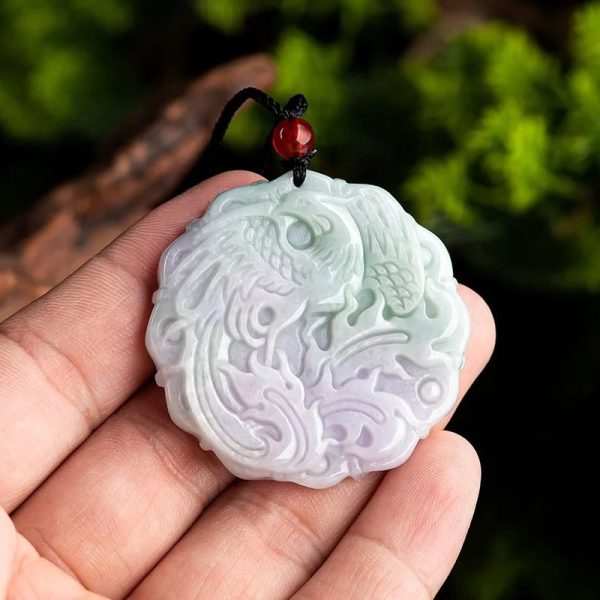 THE VAULT | Premium Gradient Myanmar Natural Hand Carved Jadeite Hand Carved Circular Necklace For Sale