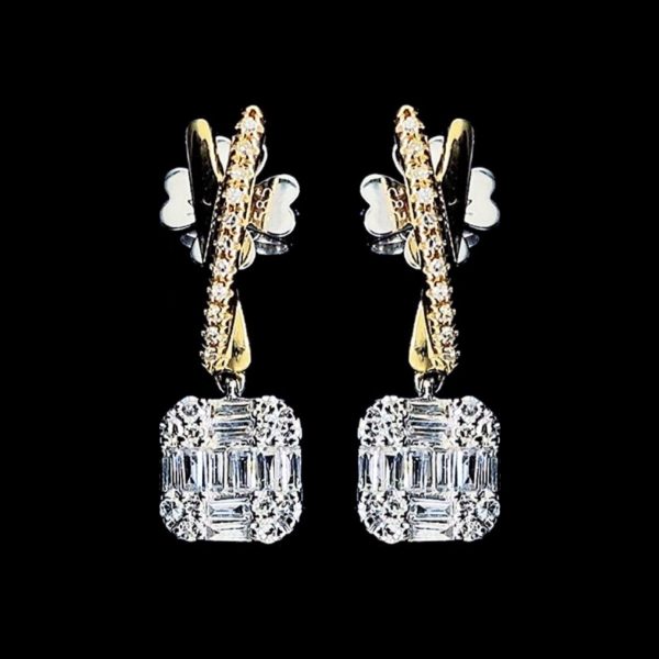 Two Tone Square Paved Diamond Dangling 14kt Hot on Sale