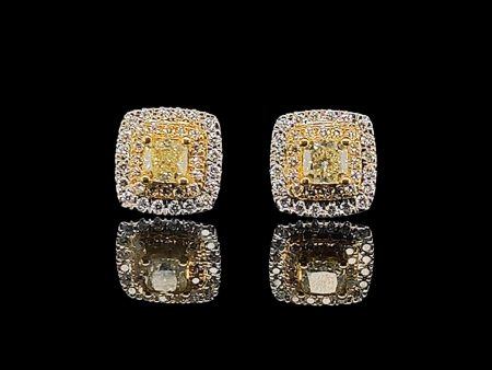 Yellow Rare Colored Diamond Square Paved Diamond Earrings 18kt Online