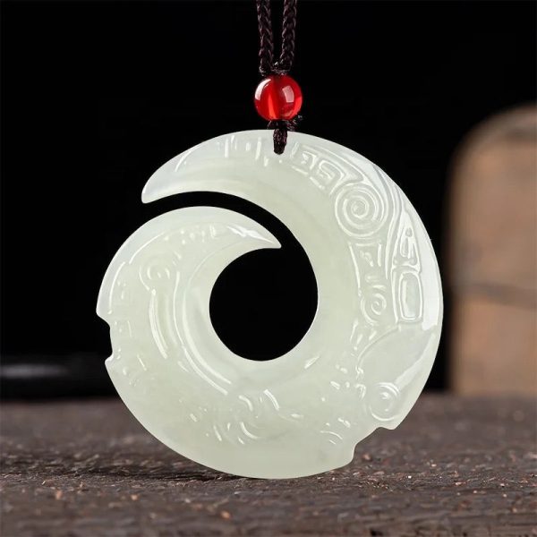 THE VAULT | Natural Hand Carved Hotan White Jadeite Moon Goddess Necklace Sale