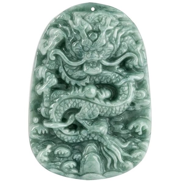 The Vault | Large Premium Hand Carved Dragon Jadeite Long Drop Necklace Online