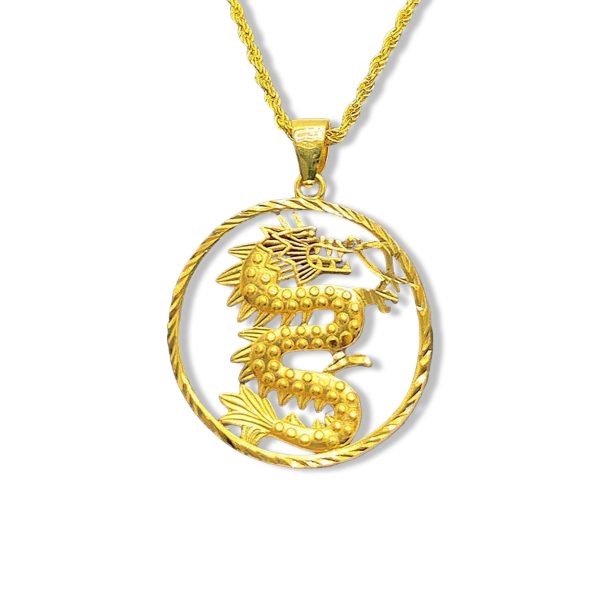 #GOLD2024 | 18K Golden Lucky Dragon Necklace Rope Chain 17.5” Fashion