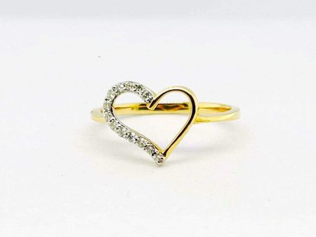 Two-Tone Open Heart Diamond Ring 18kt For Sale