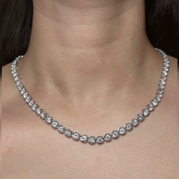 The Archives | 42.2cts Round Brilliant Cut Eternity Diamond Tennis Necklace 18kt 20” For Cheap