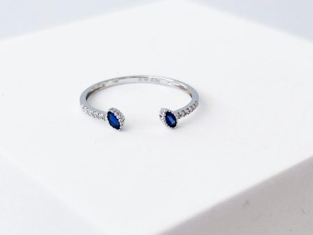 Twin Blue Sapphire Diamond Ring 18kt Online now