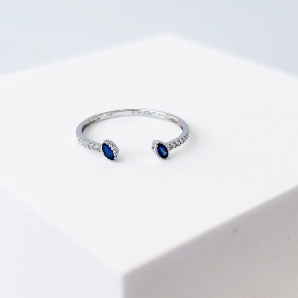 Twin Blue Sapphire Diamond Ring 18kt Online now