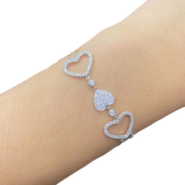 Twin Hearts Link Studded Diamond Bracelet 14kt Discount