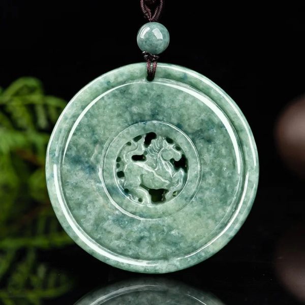 THE VAULT | Natural Dragon Horse Spirit Hand Carved Jadeite Necklace Discount