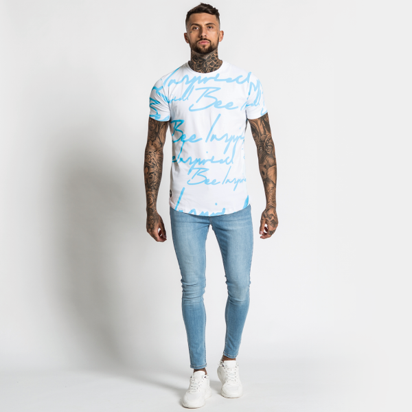 Script Tee - White Blue For Sale