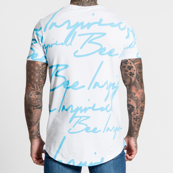 Script Tee - White Blue For Sale