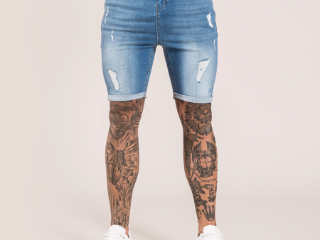 Thiago Skinny Stretch Denim Short - Light Blue Online now